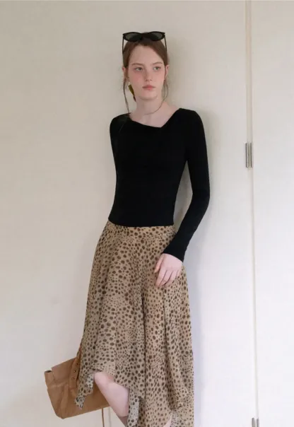 Polka Dot Print Asymmetrical Hem Skirt