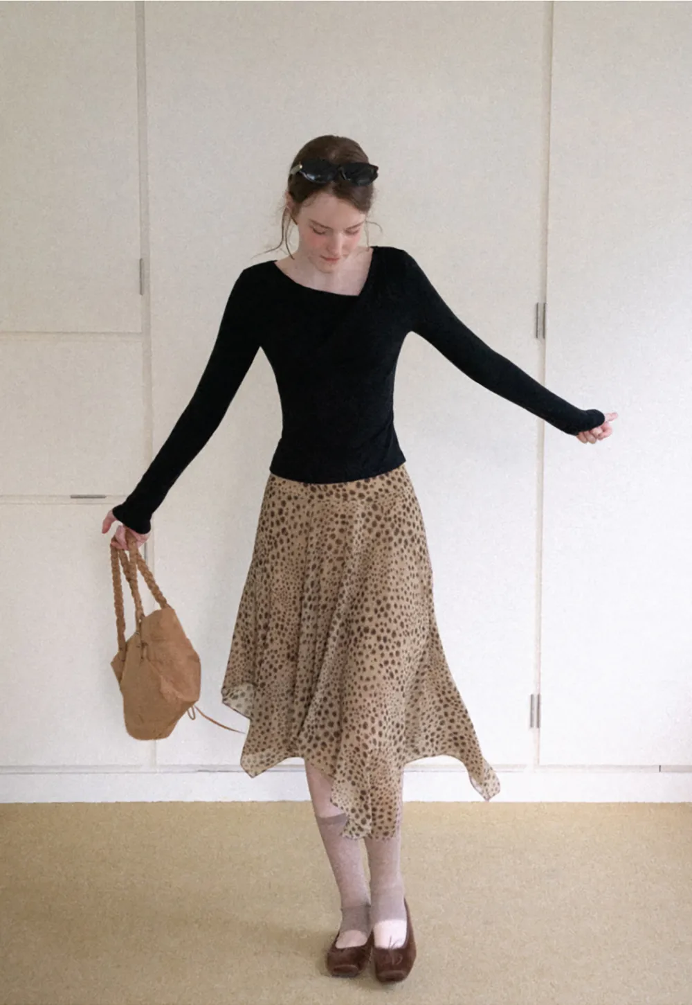 Polka Dot Print Asymmetrical Hem Skirt