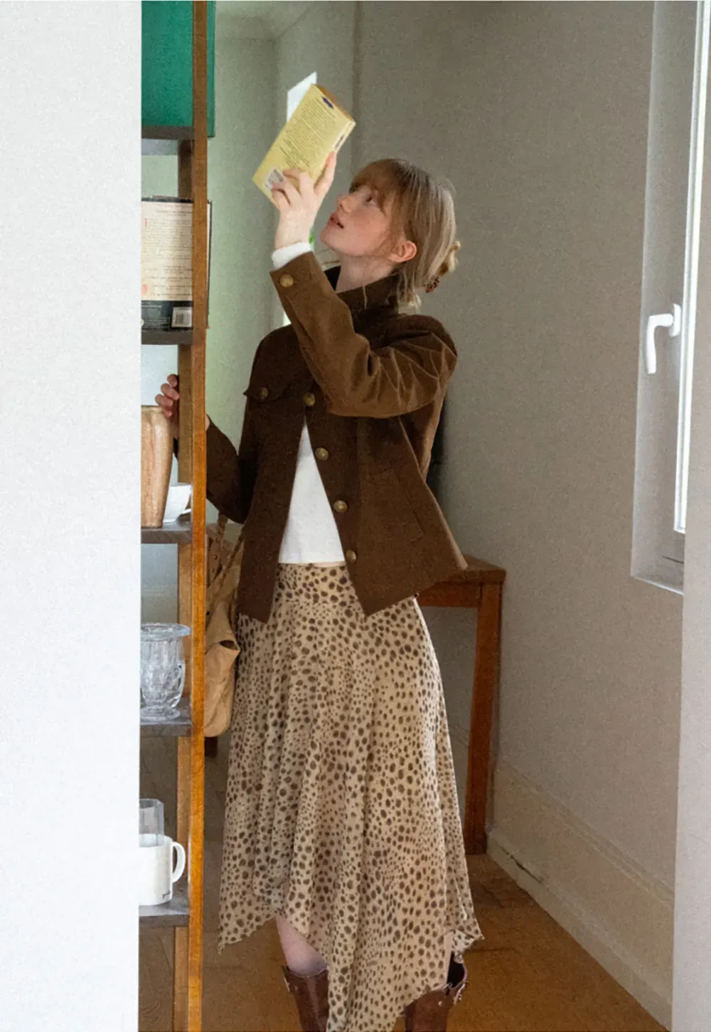 Polka Dot Print Asymmetrical Hem Skirt