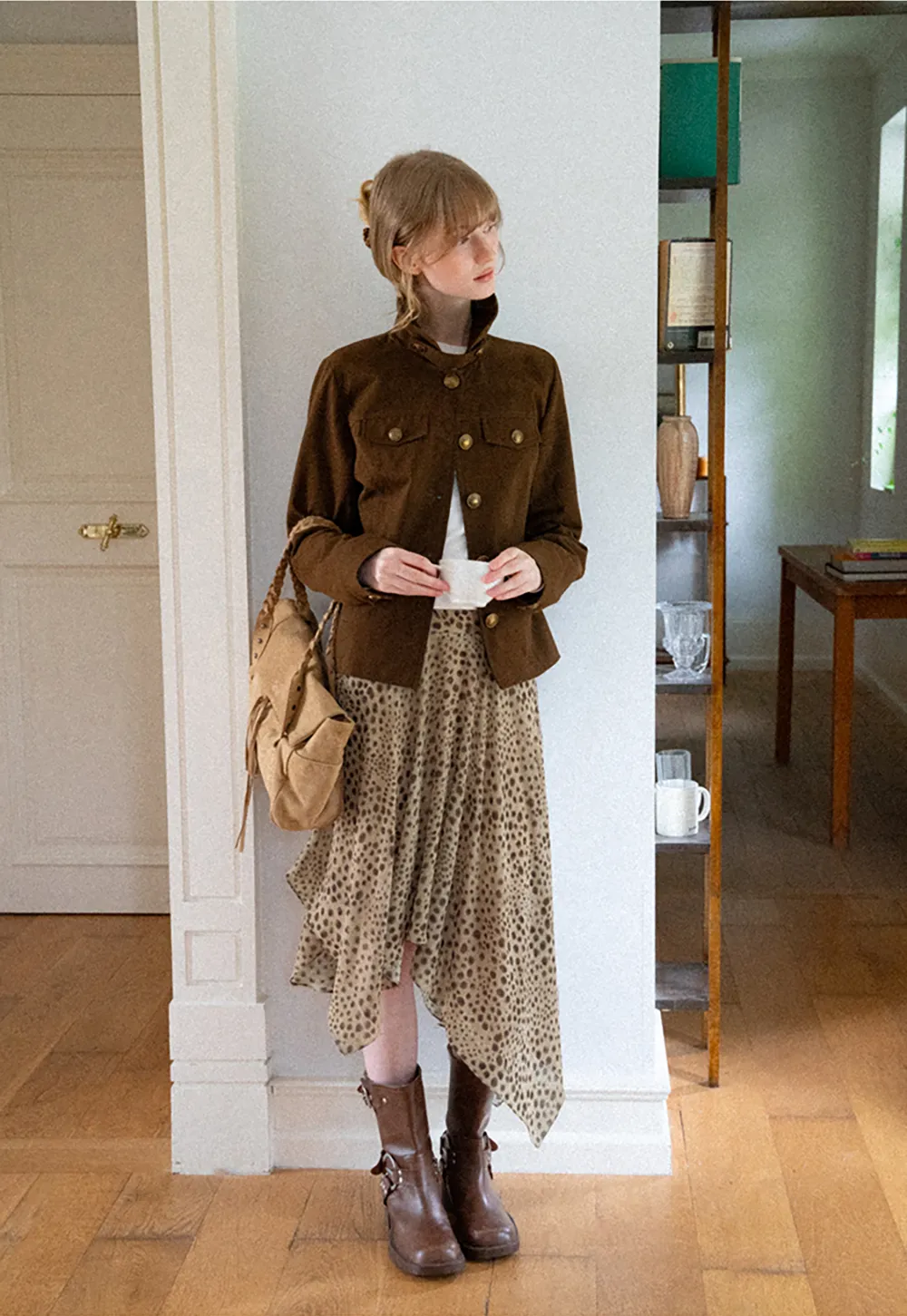 Polka Dot Print Asymmetrical Hem Skirt