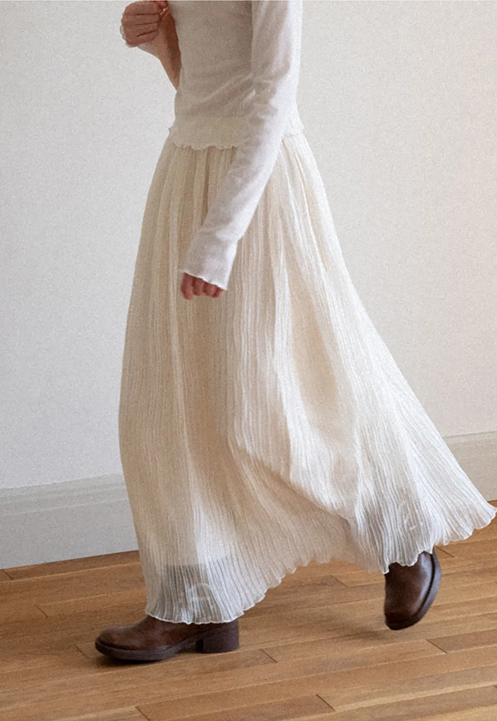 Pleated Flowing Midi Skirt