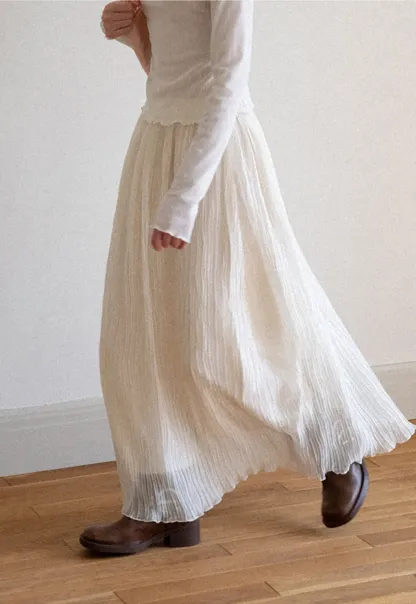 Pleated Flowing Midi Skirt