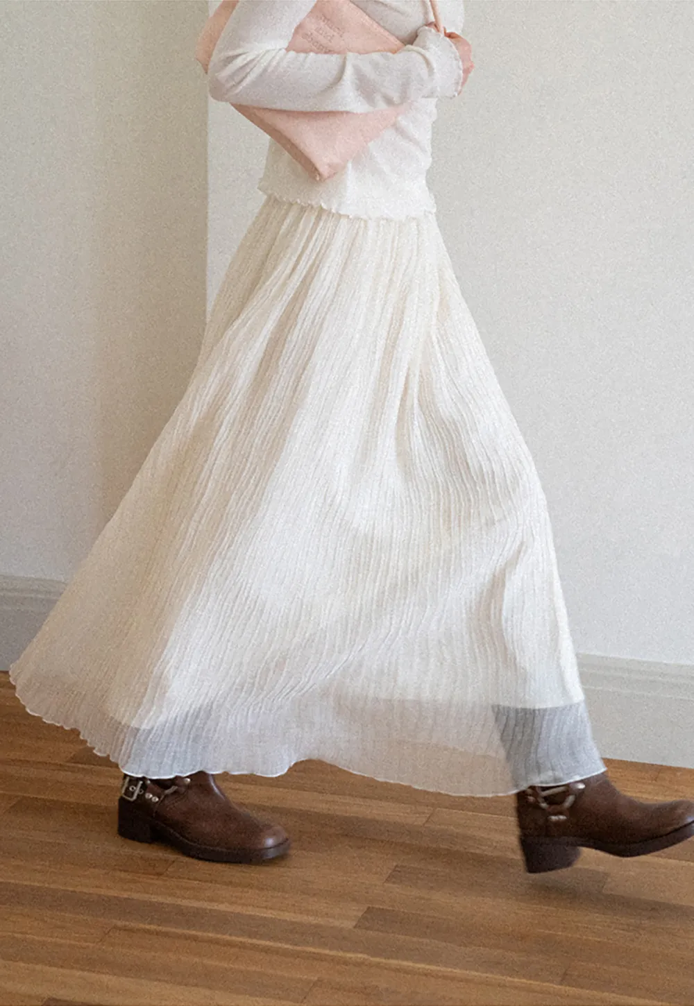 Pleated Flowing Midi Skirt