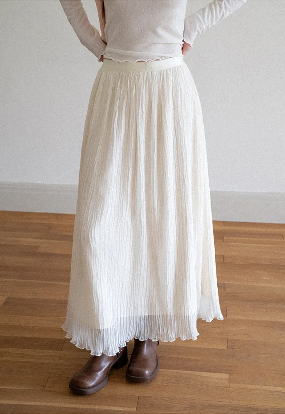 Pleated Flowing Midi Skirt