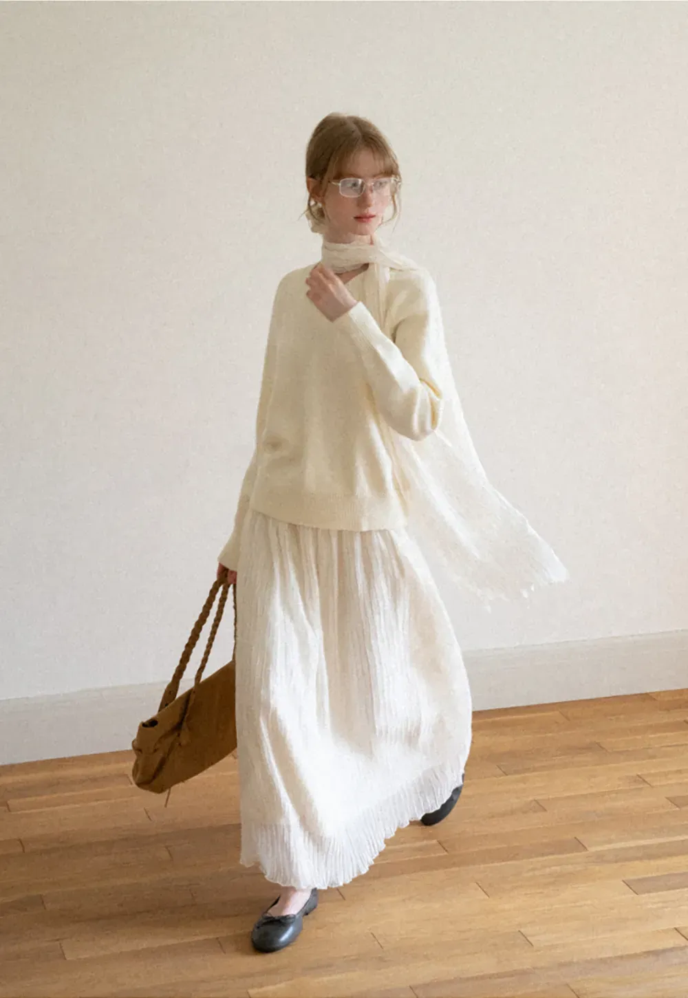 Pleated Flowing Midi Skirt