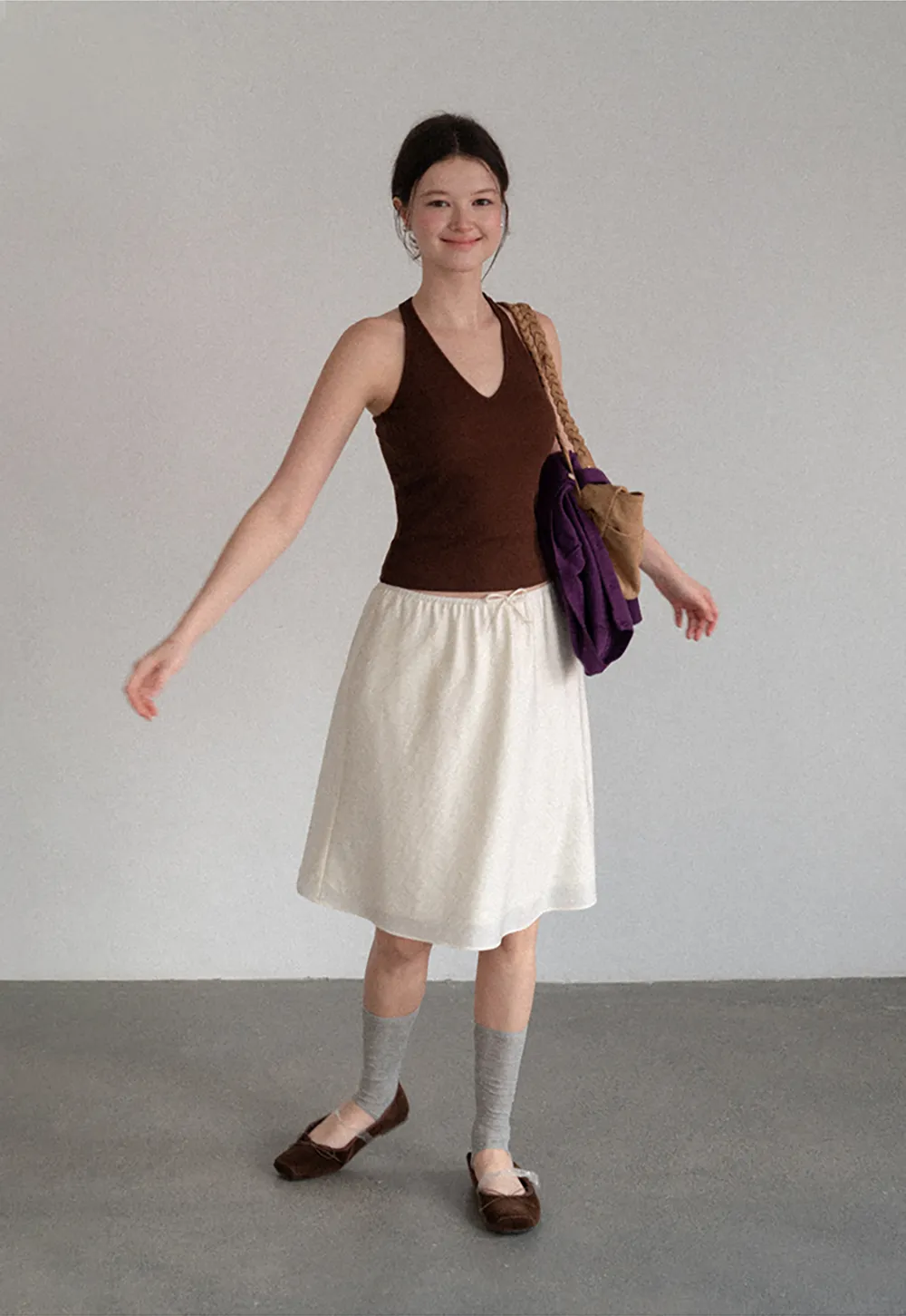 Textured A-Line Skirt with Drawstring Waist