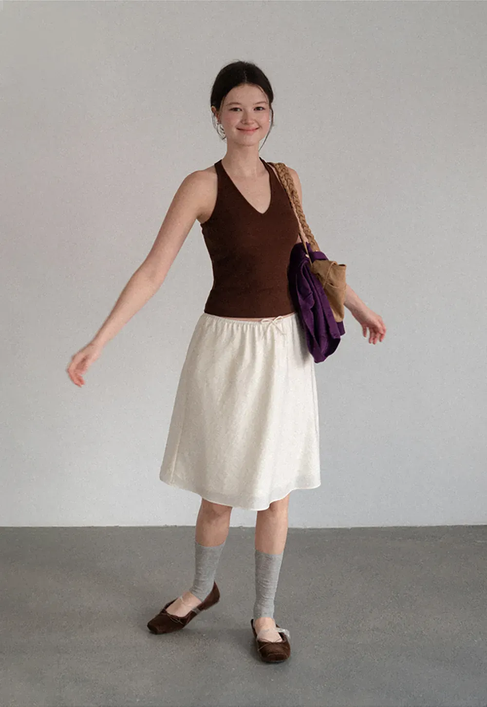 Textured A-Line Skirt with Drawstring Waist