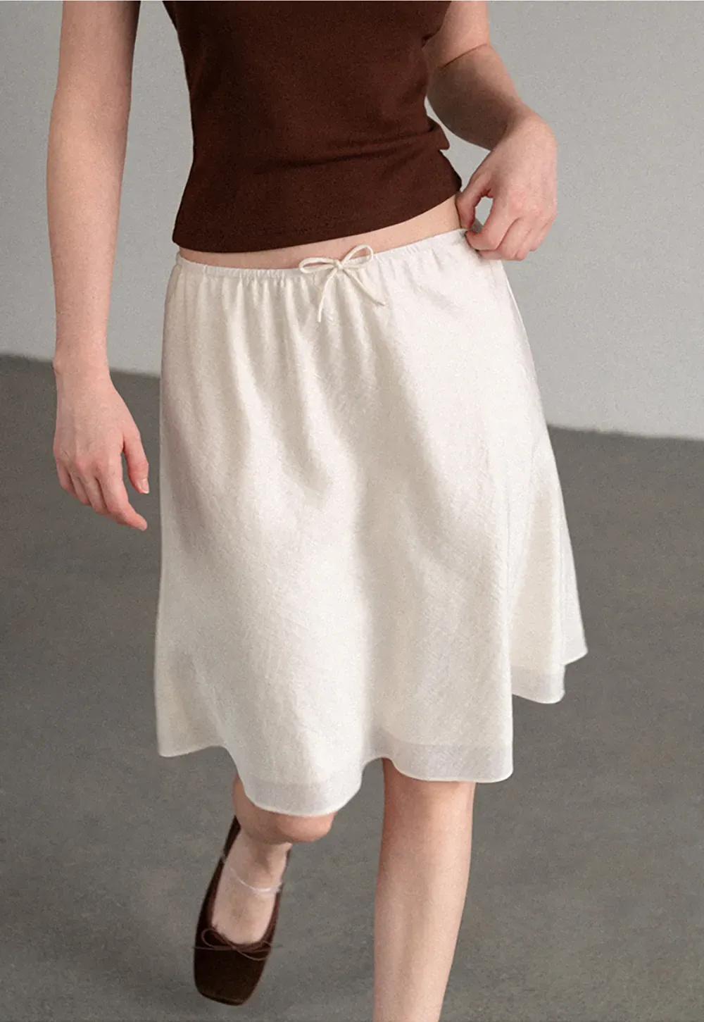 Textured A-Line Skirt with Drawstring Waist