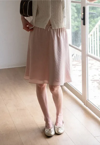 Textured A-Line Skirt with Drawstring Waist