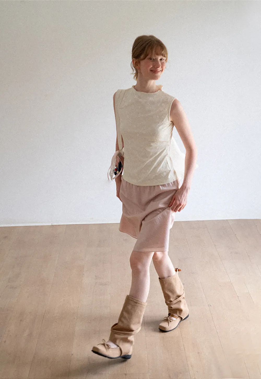 Textured A-Line Skirt with Drawstring Waist