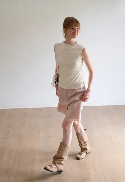 Textured A-Line Skirt with Drawstring Waist