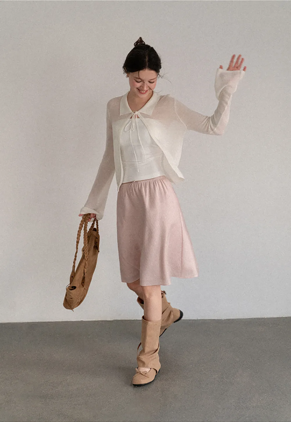 Textured A-Line Skirt with Drawstring Waist