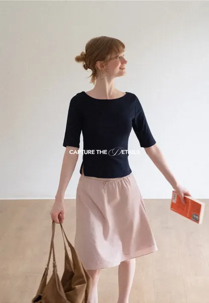 Textured A-Line Skirt with Drawstring Waist