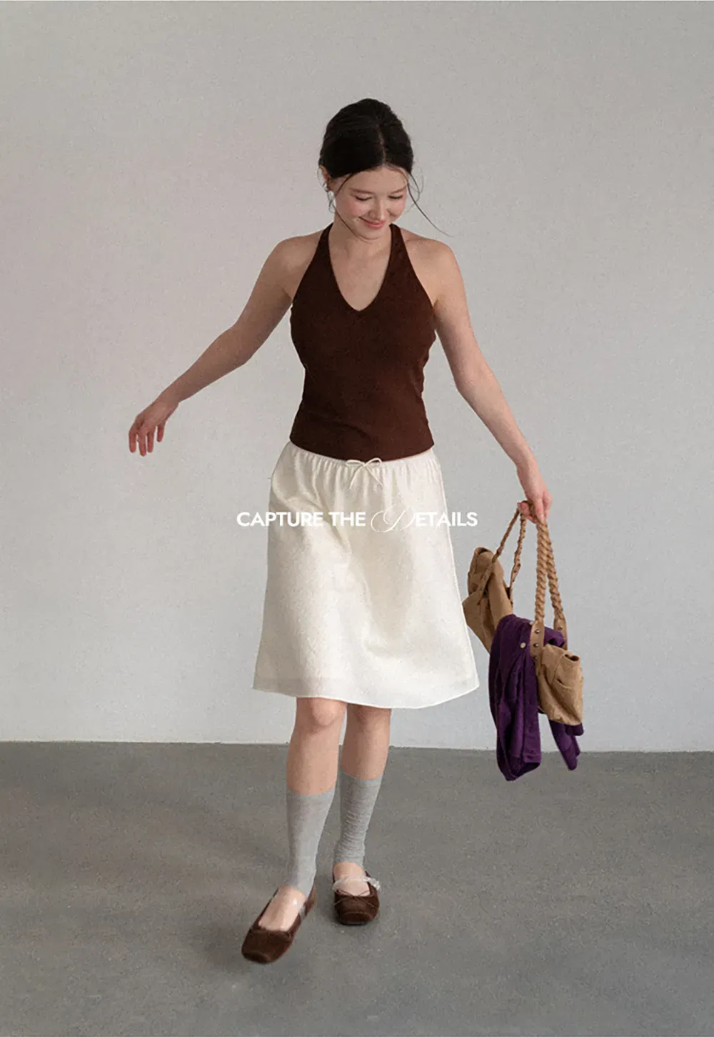 Textured A-Line Skirt with Drawstring Waist