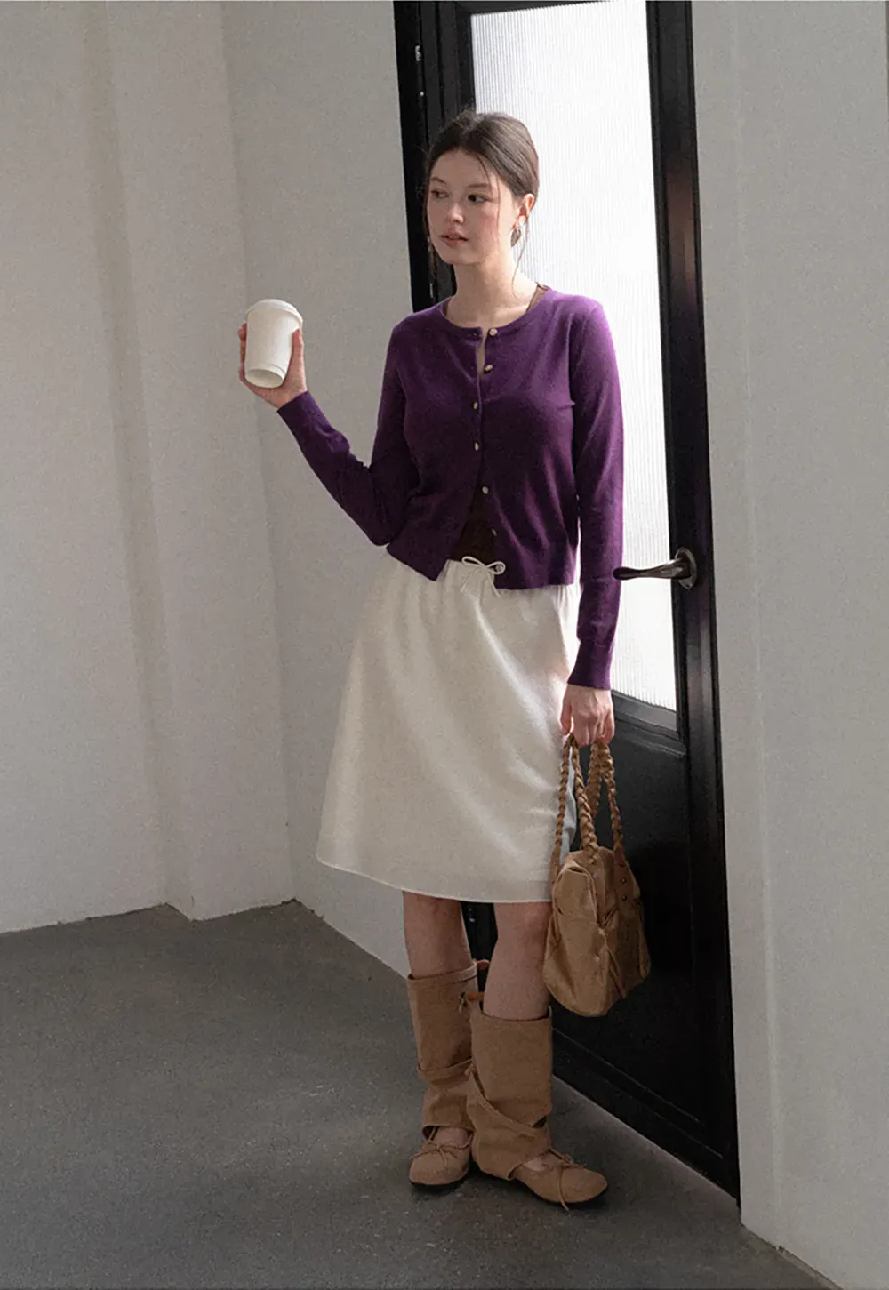 Textured A-Line Skirt with Drawstring Waist
