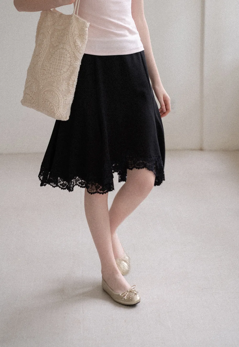 Lace Trim Flared Skirt