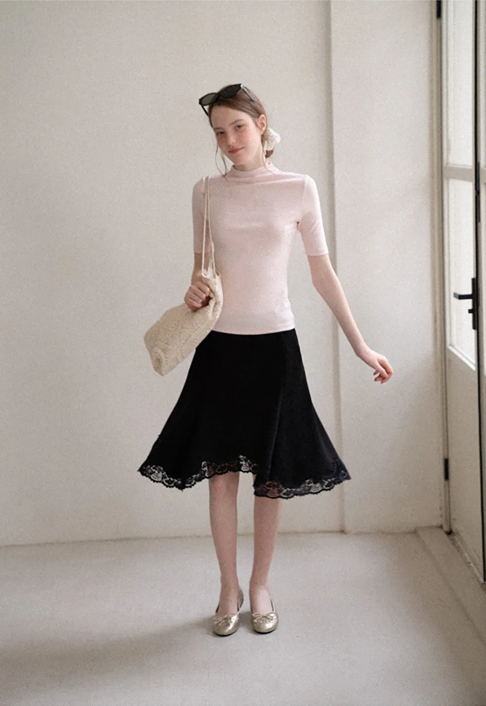 Lace Trim Flared Skirt
