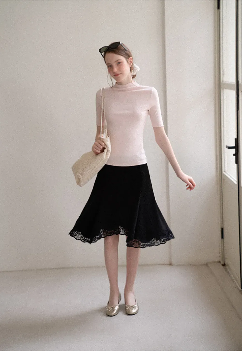 Lace Trim Flared Skirt