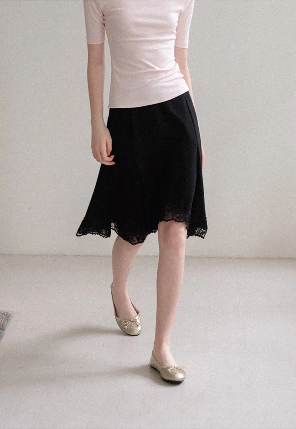 Lace Trim Flared Skirt