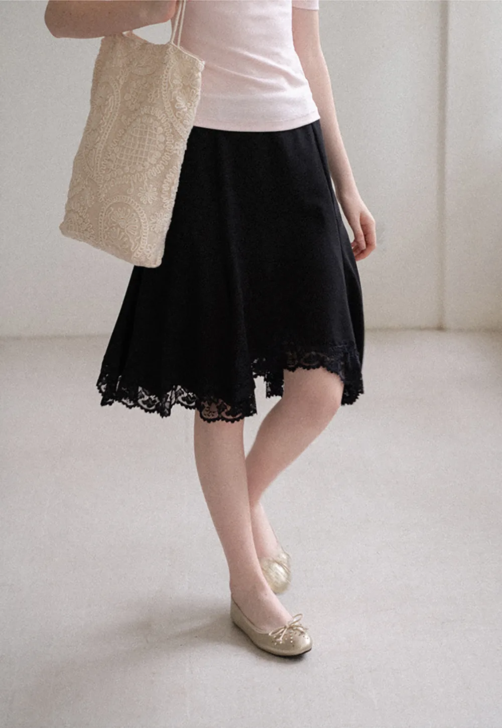 Lace Trim Flared Skirt