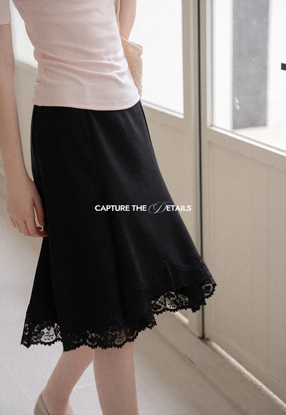 Lace Trim Flared Skirt