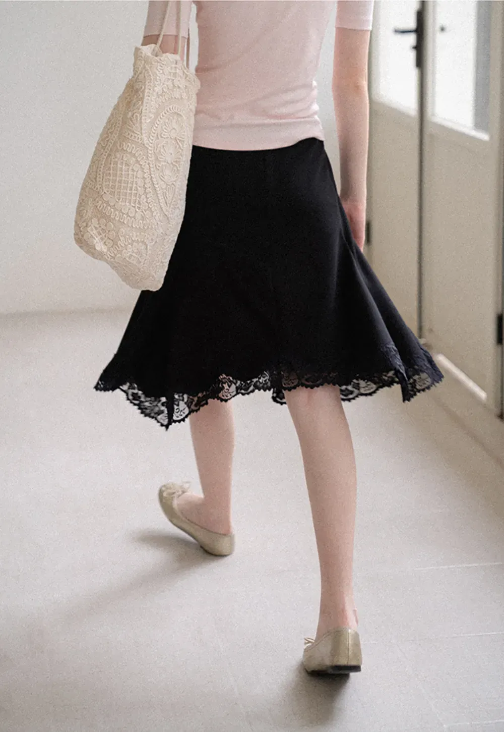 Lace Trim Flared Skirt