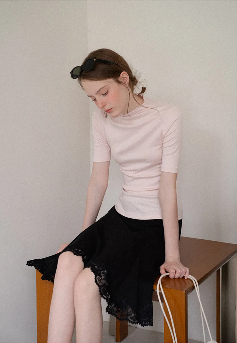 Lace Trim Flared Skirt