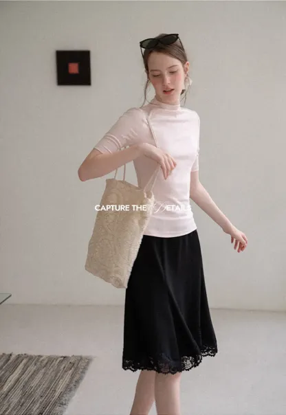 Lace Trim Flared Skirt