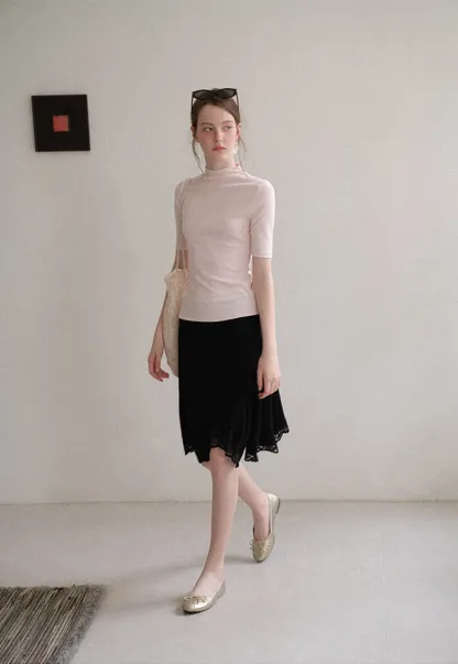 Lace Trim Flared Skirt