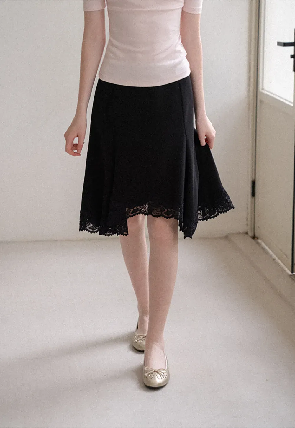Lace Trim Flared Skirt