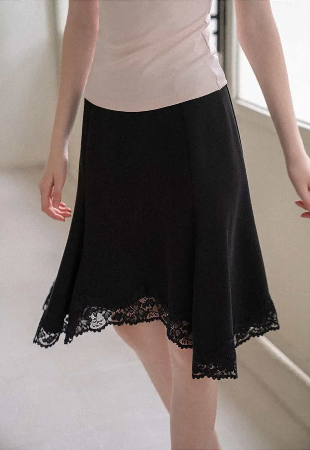 Lace Trim Flared Skirt