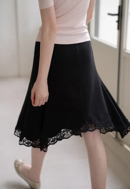 Lace Trim Flared Skirt