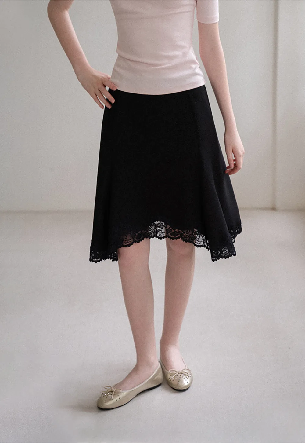 Lace Trim Flared Skirt