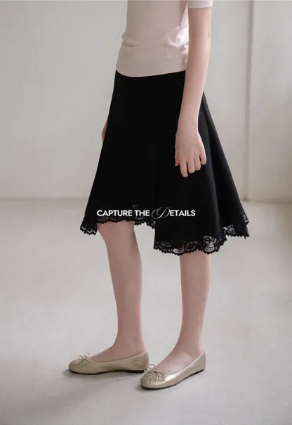 Lace Trim Flared Skirt