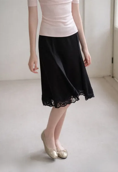 Lace Trim Flared Skirt