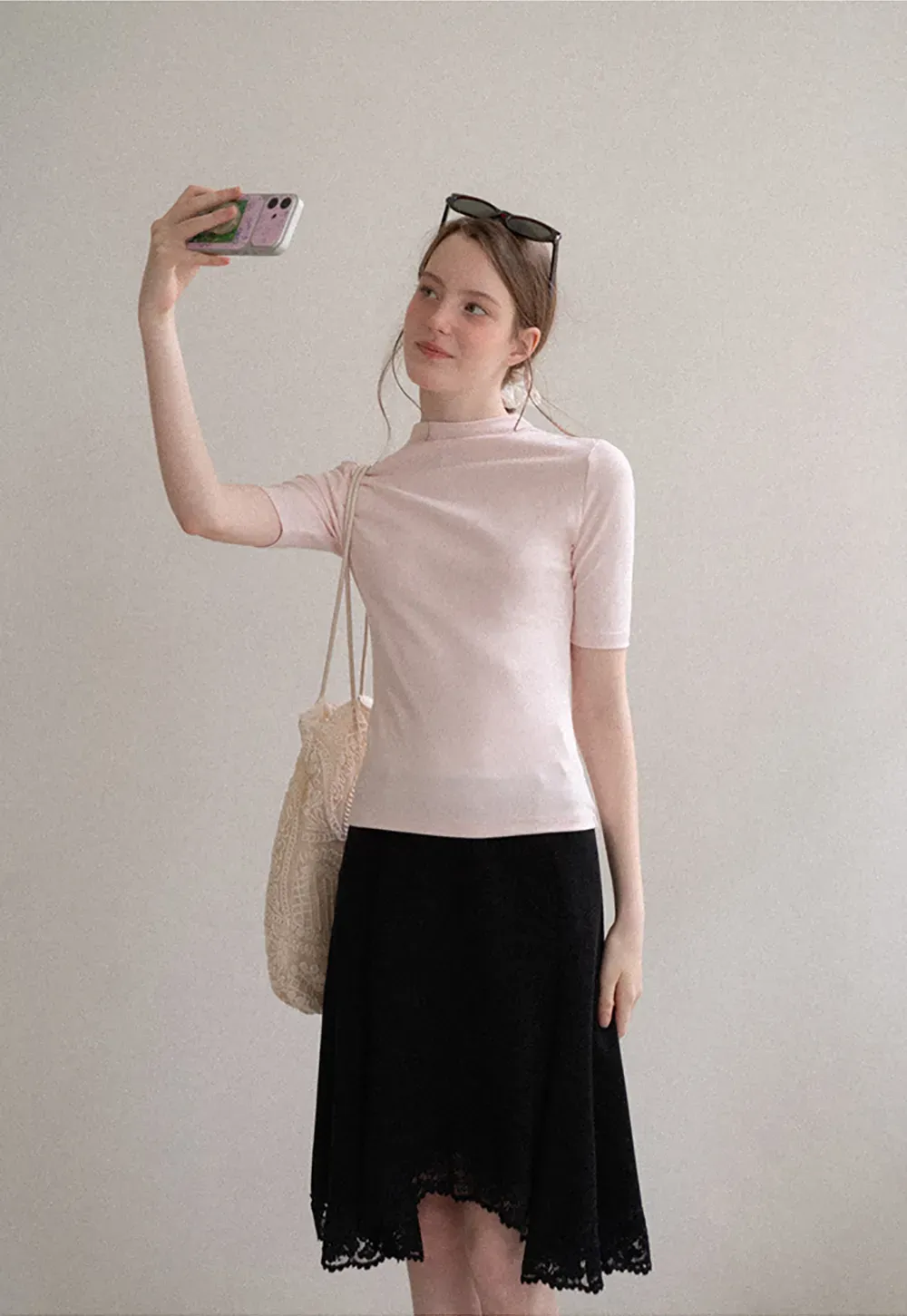 Lace Trim Flared Skirt