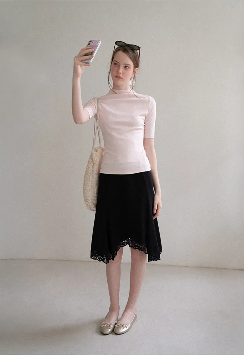 Lace Trim Flared Skirt