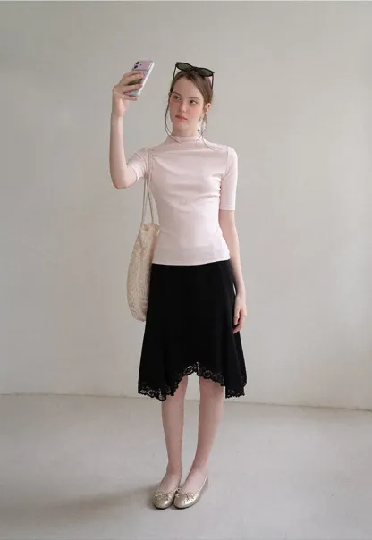 Lace Trim Flared Skirt