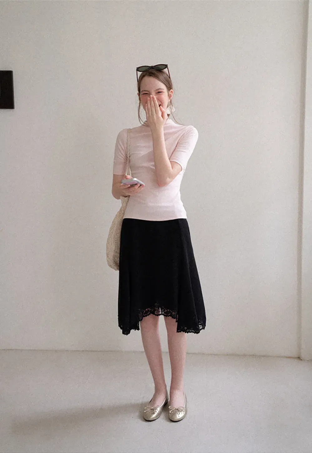 Lace Trim Flared Skirt