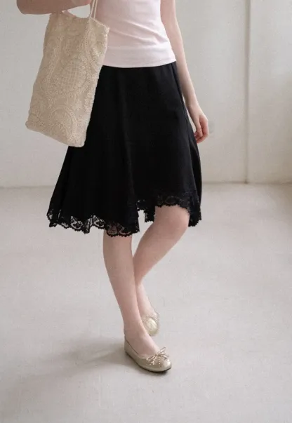 Lace Trim Flared Skirt