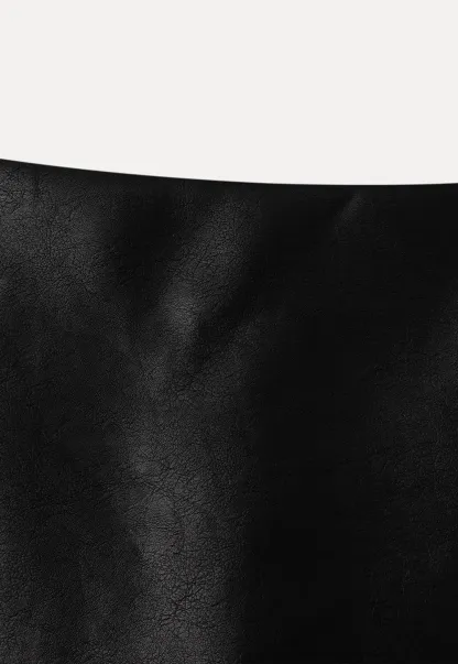 Lace Trim High Waist Faux Leather Mini Skirt