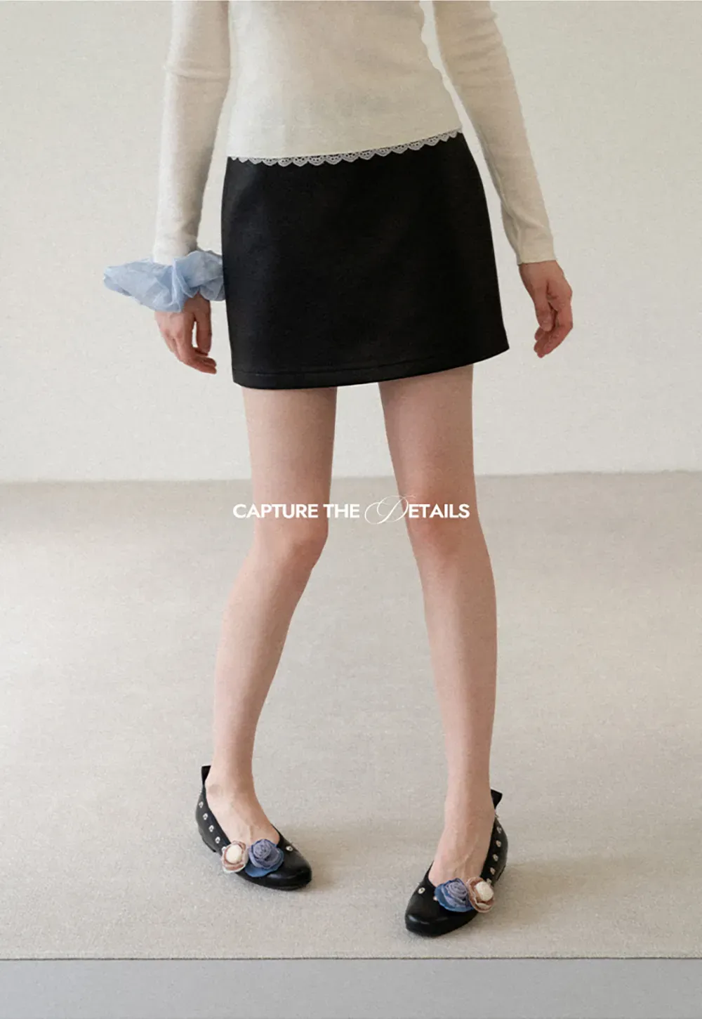Lace Trim High Waist Faux Leather Mini Skirt