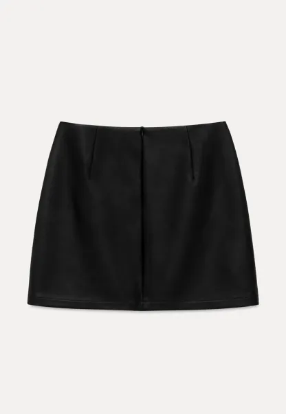 Lace Trim High Waist Faux Leather Mini Skirt
