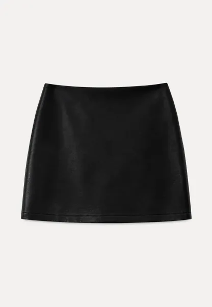 Lace Trim High Waist Faux Leather Mini Skirt