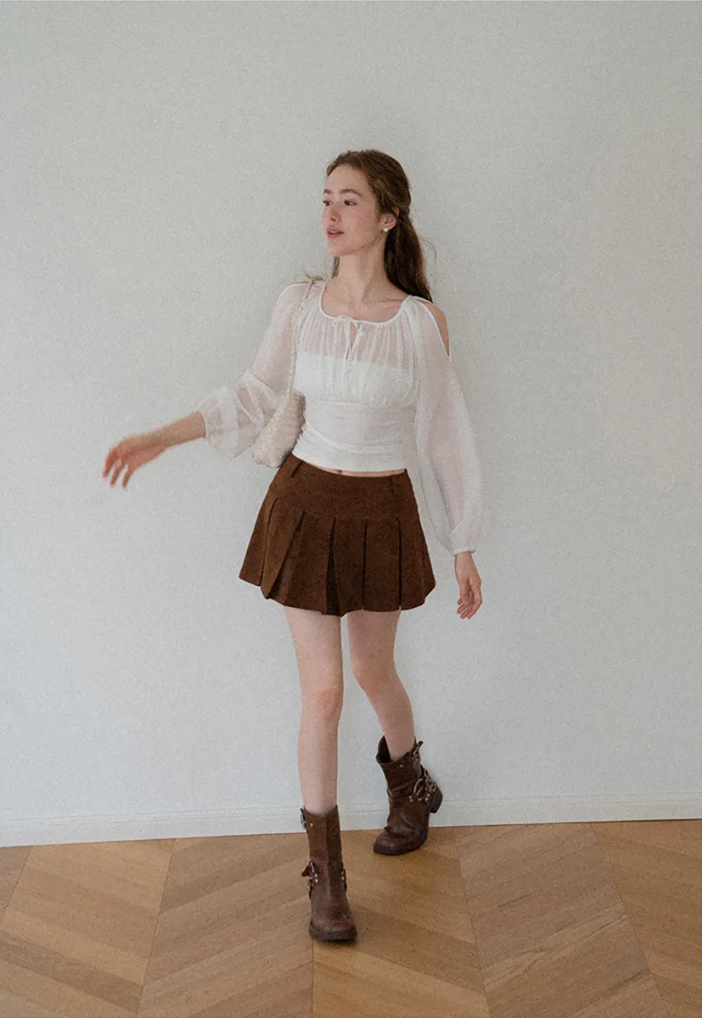 Pleated High Waist Mini Skirt