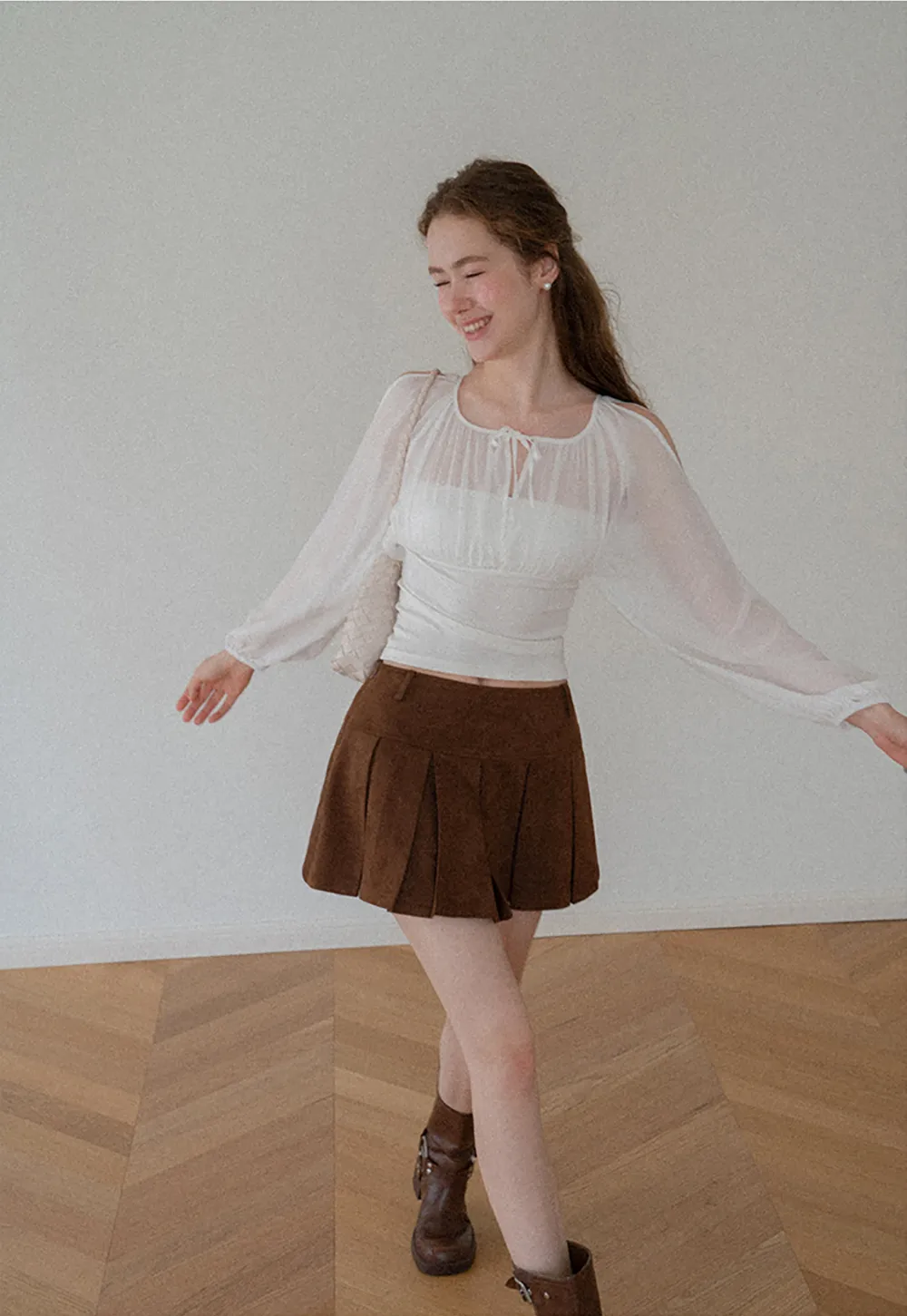 Pleated High Waist Mini Skirt