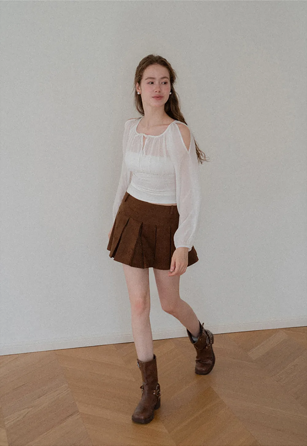 Pleated High Waist Mini Skirt
