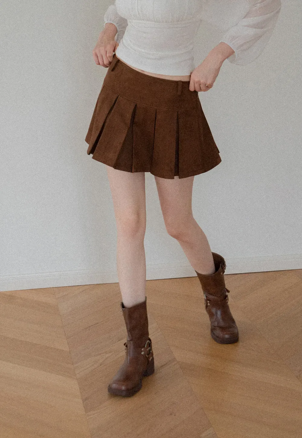 Pleated High Waist Mini Skirt