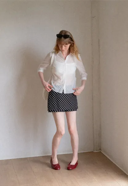 Polka Dot Print High Waist A Line Skirt