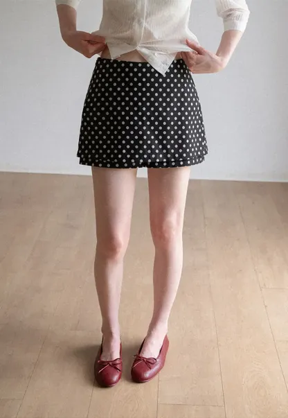 Polka Dot Print High Waist A Line Skirt